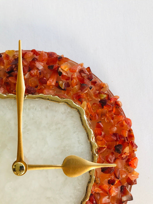 6" Diameter Red Crystal With White Agate Wall Clock